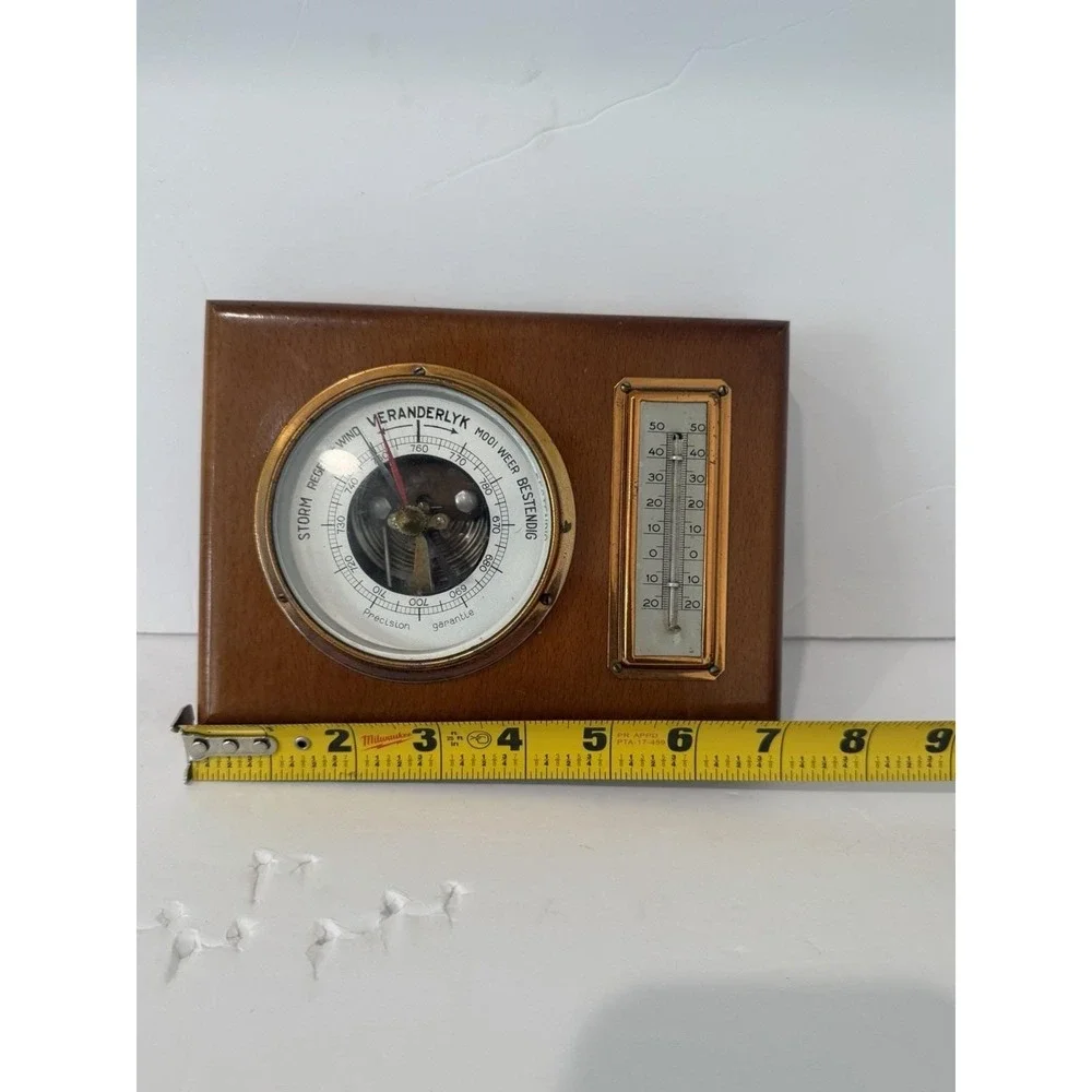 Vintage Dutch German Weather Station Barometer Aneroid 1950s Wall Hanging Wood
